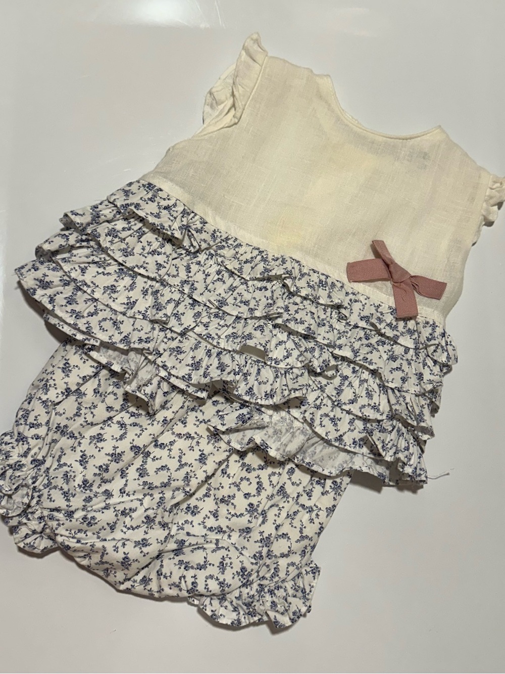 Rochy Baby Girl Blue Floral Ruffle Top & Bloomers Set